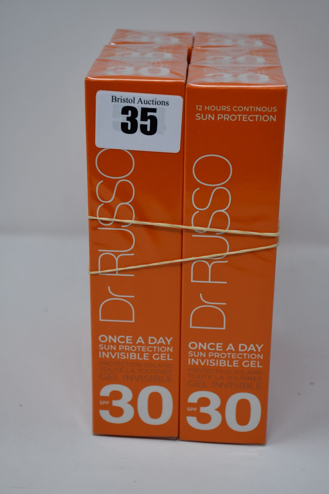 Six as new Dr Russo Once A Day sun protection invisible face gels SPF 30 (100ml).