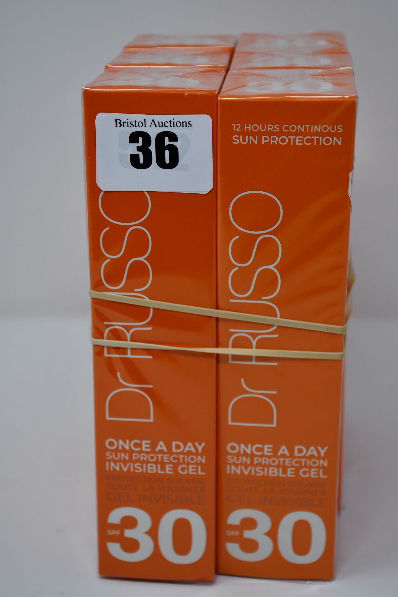 Six as new Dr Russo Once A Day sun protection invisible face gels SPF 30 (100ml).