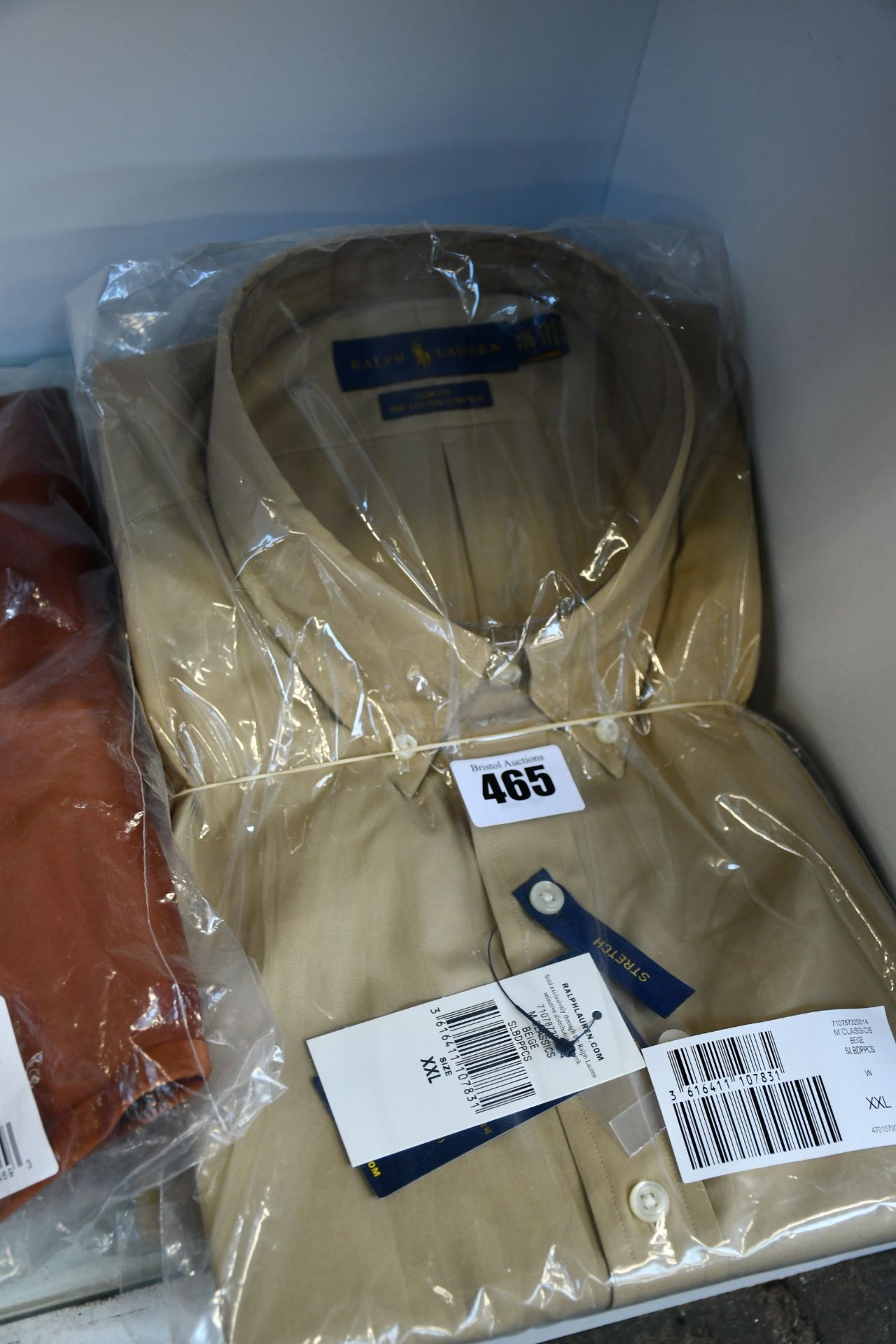 Two as new Ralph Lauren slim fit classics beige stretch shirts (XL, XXL).