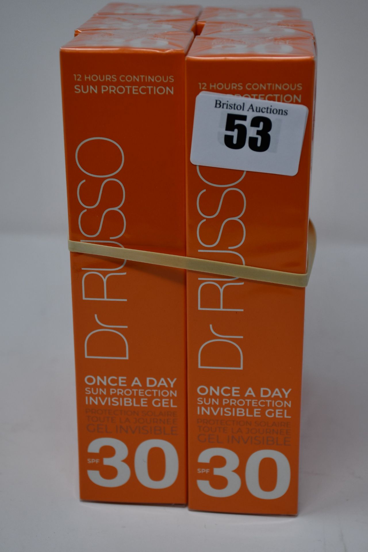 Six as new Dr Russo Once A Day sun protection invisible face gels SPF 30 (100ml).