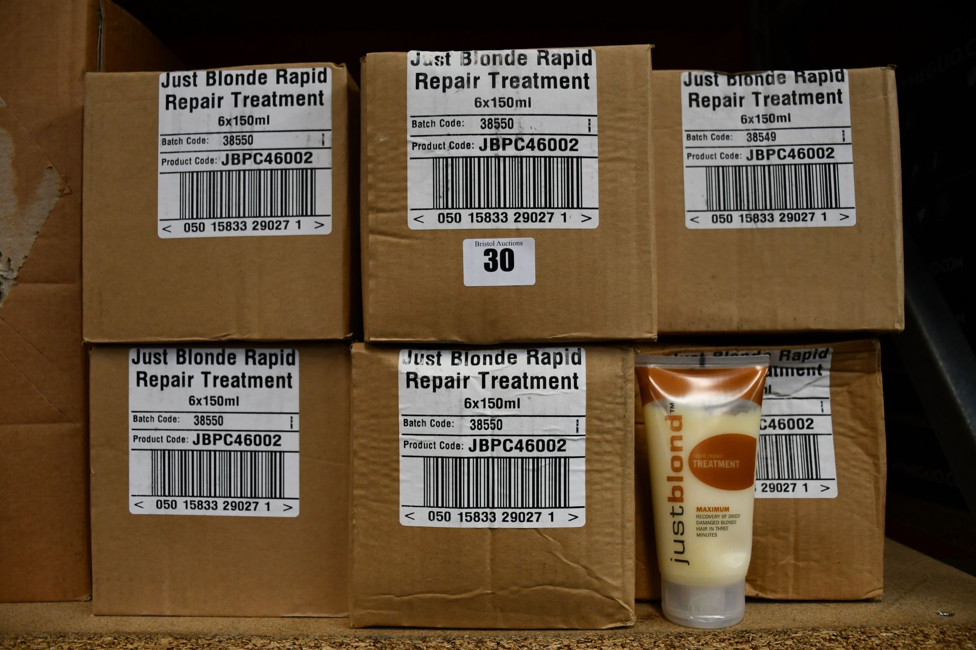 Thirty two boxes of Just Blonde rapid repair treatment (150ml) (Six in a box).