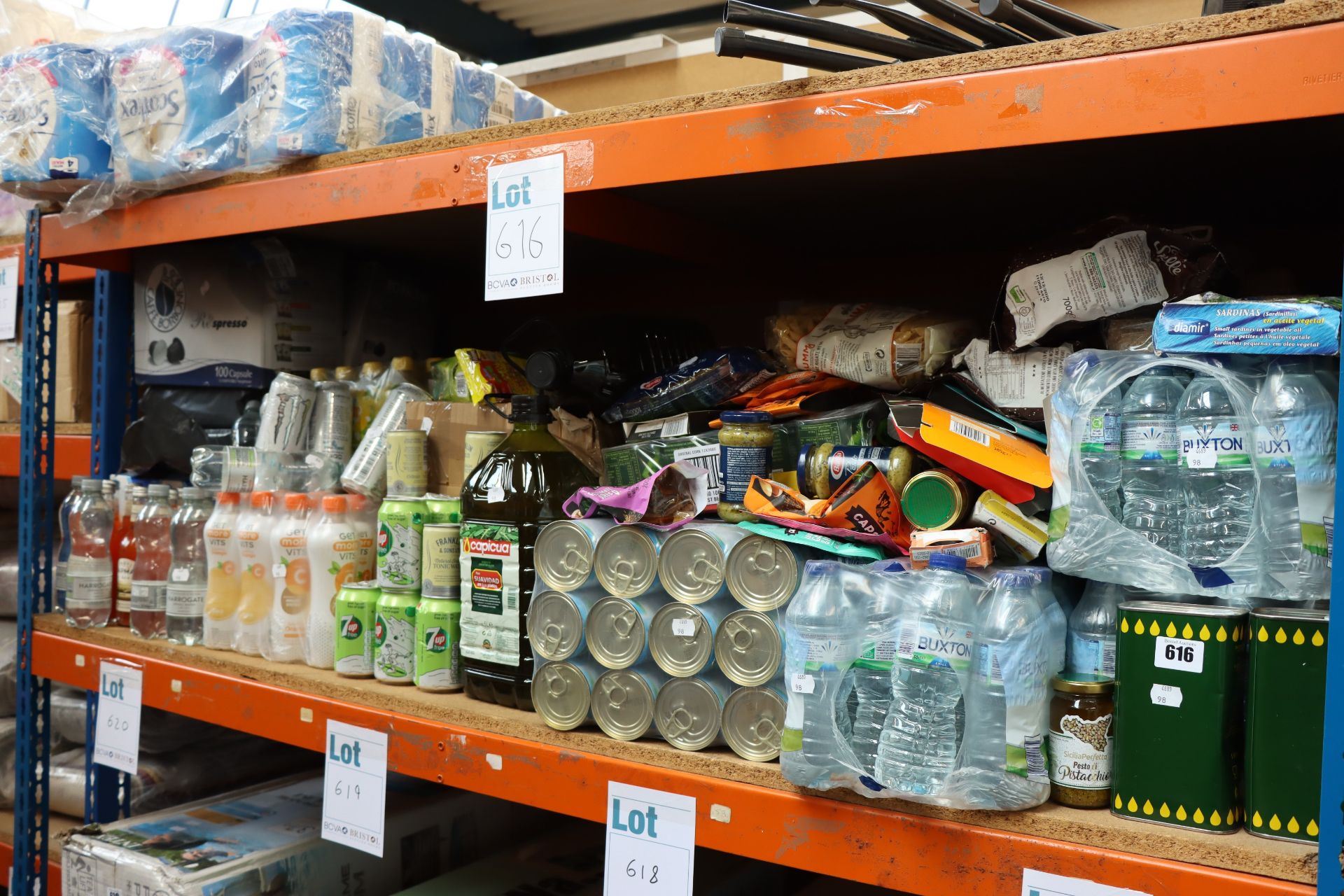 A large quantity of miscellaneous food, drink and related items.