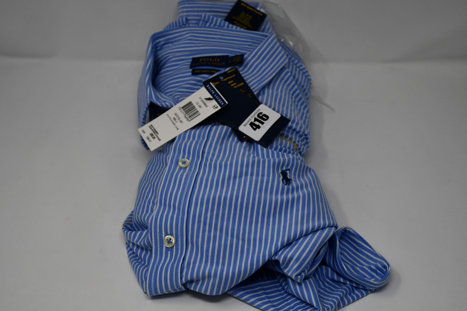 Two as new Ralph Lauren Polo Alexa stripe knit dress shirts (2 x L).