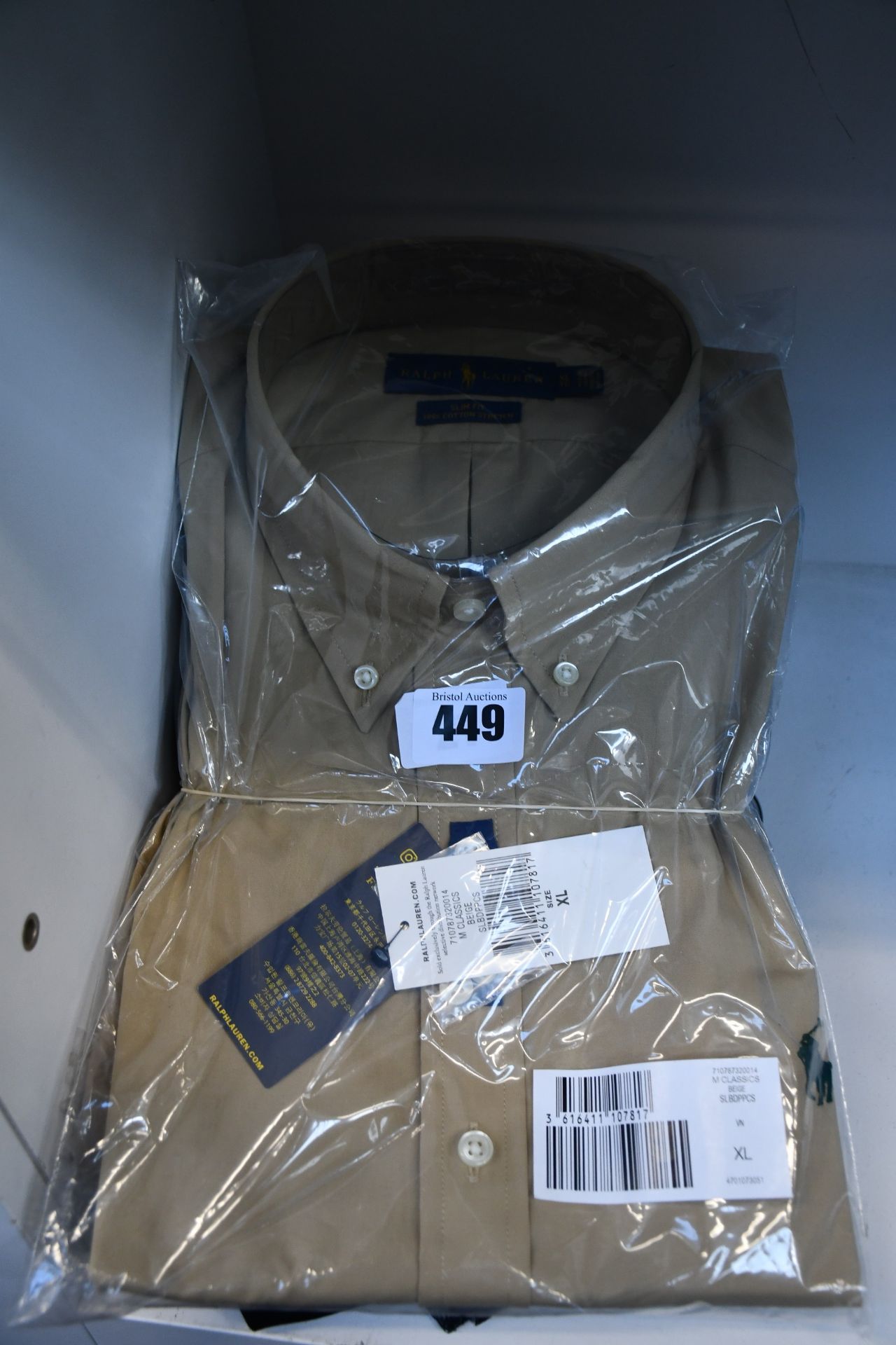 Two as new Ralph Lauren slim fit classics beige stretch shirts (XL, XXL).