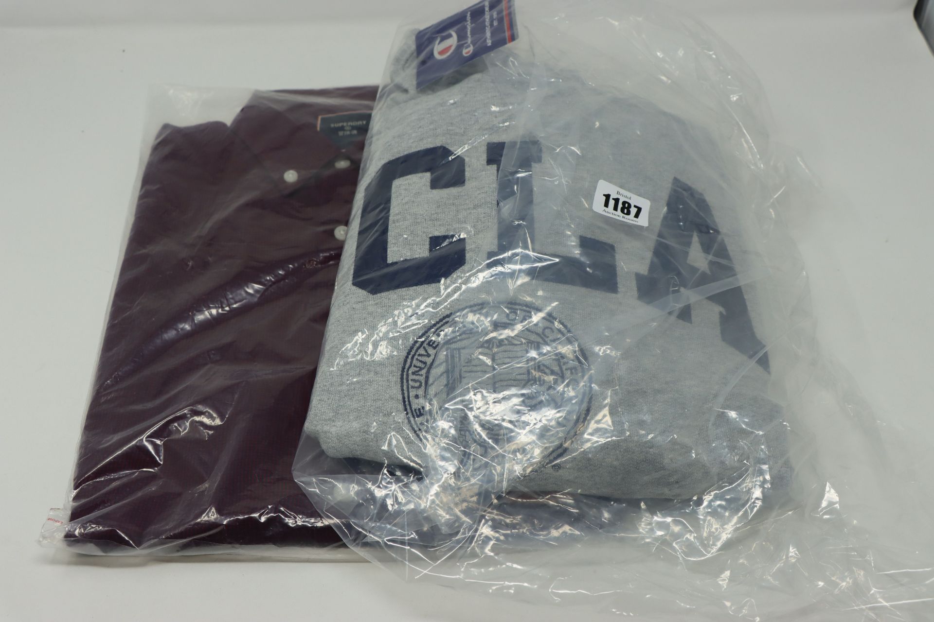 One as new UCLA crewneck grey oxford sweatshirt size S. One men's as new Superdry Burgundy Uni