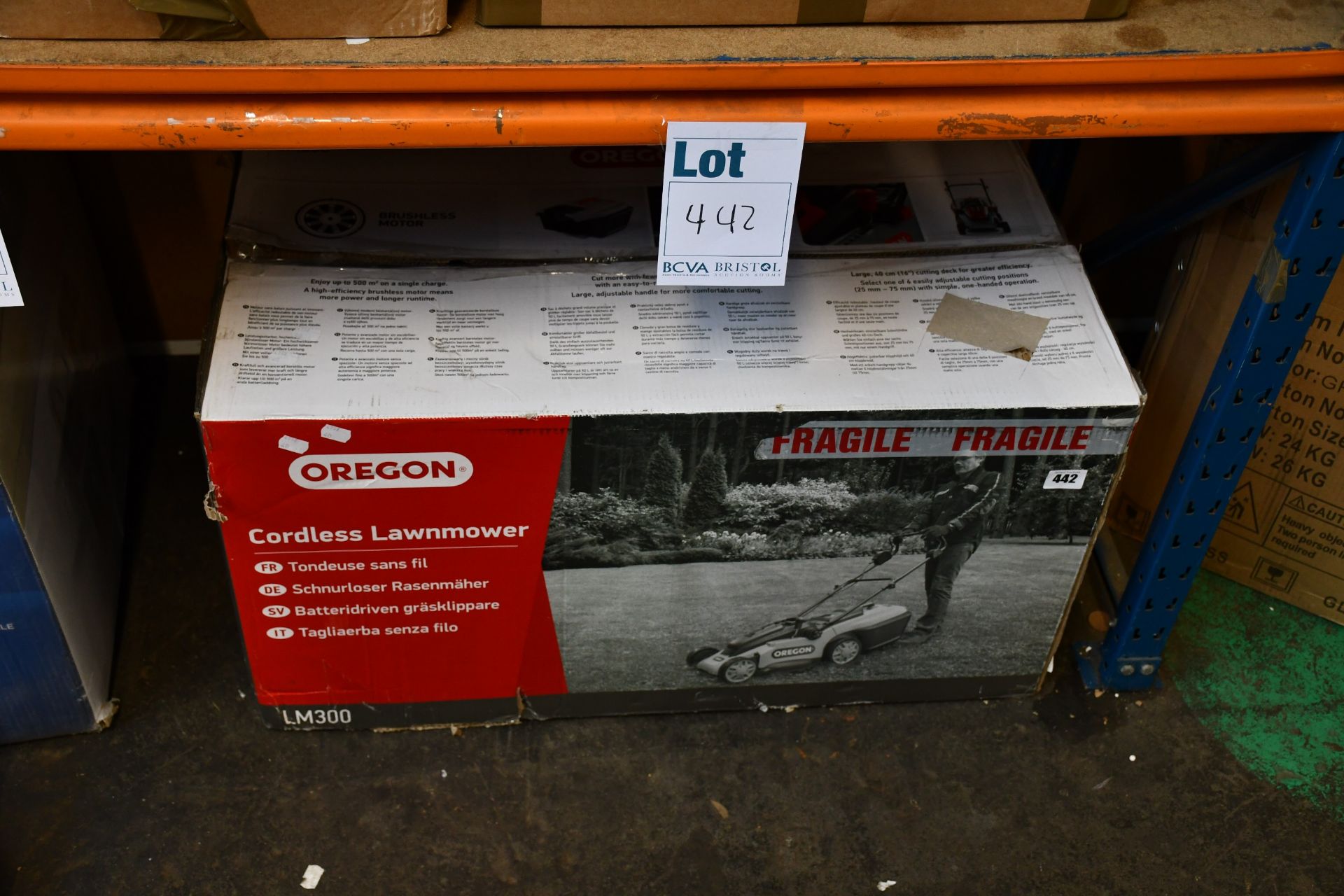 One boxed Oregon LM300 Cordless Lawnmower.