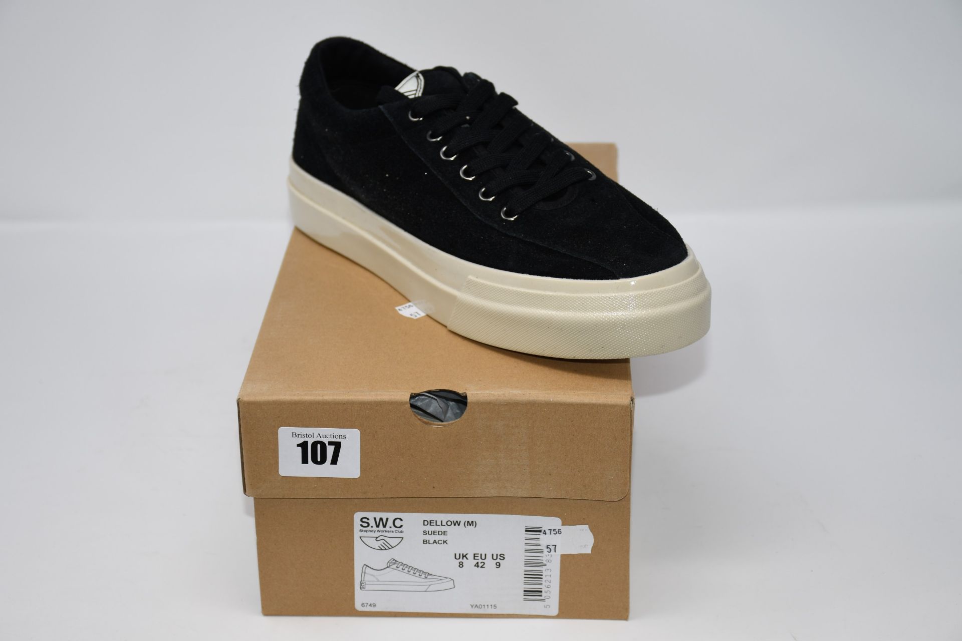 One boxed as new Stepney Workers Club Dellow suede black shoes size UK 8.