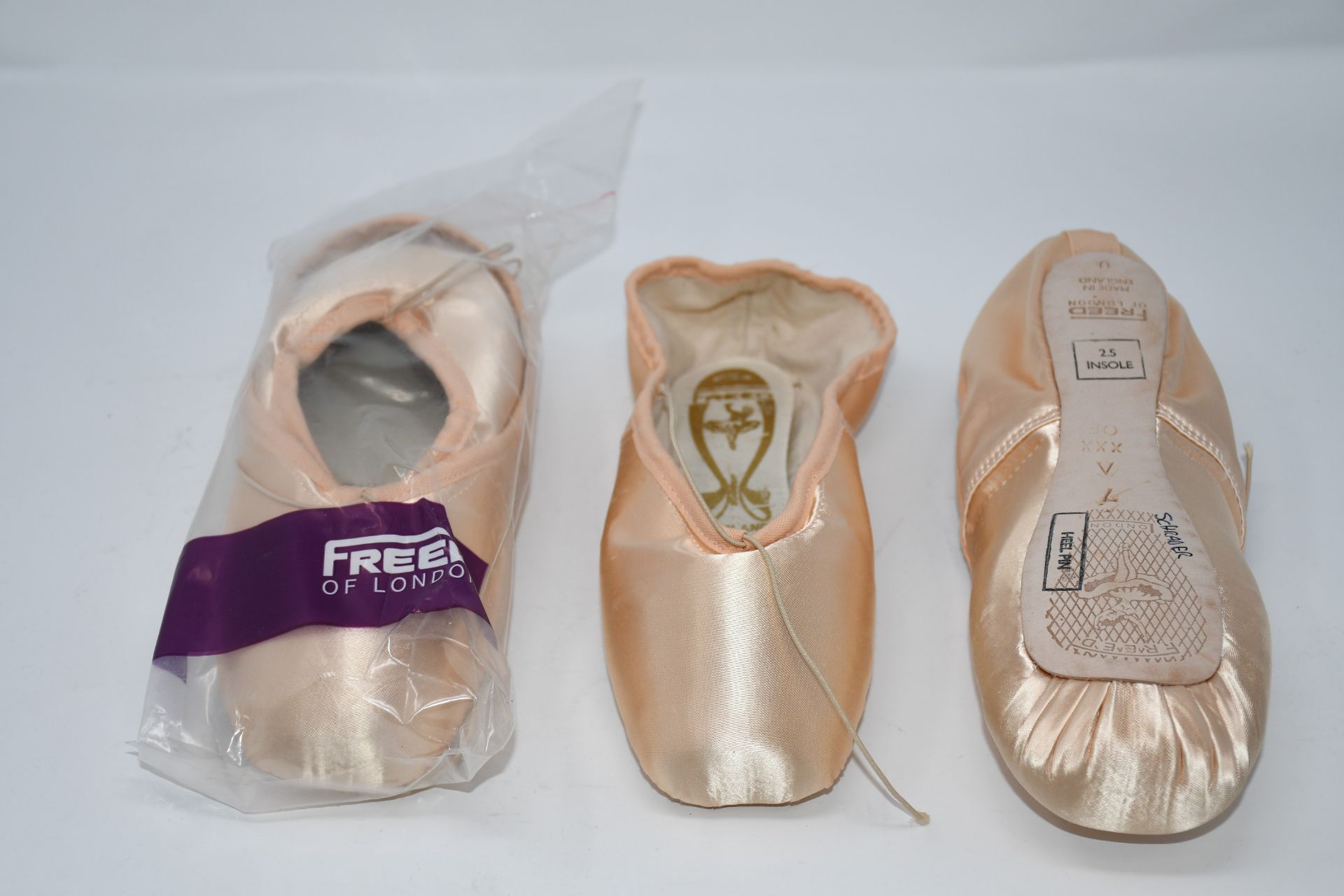 Five pairs of as new Freed of London hard heel pin ballet shoes (Size 7 insole 2.5).