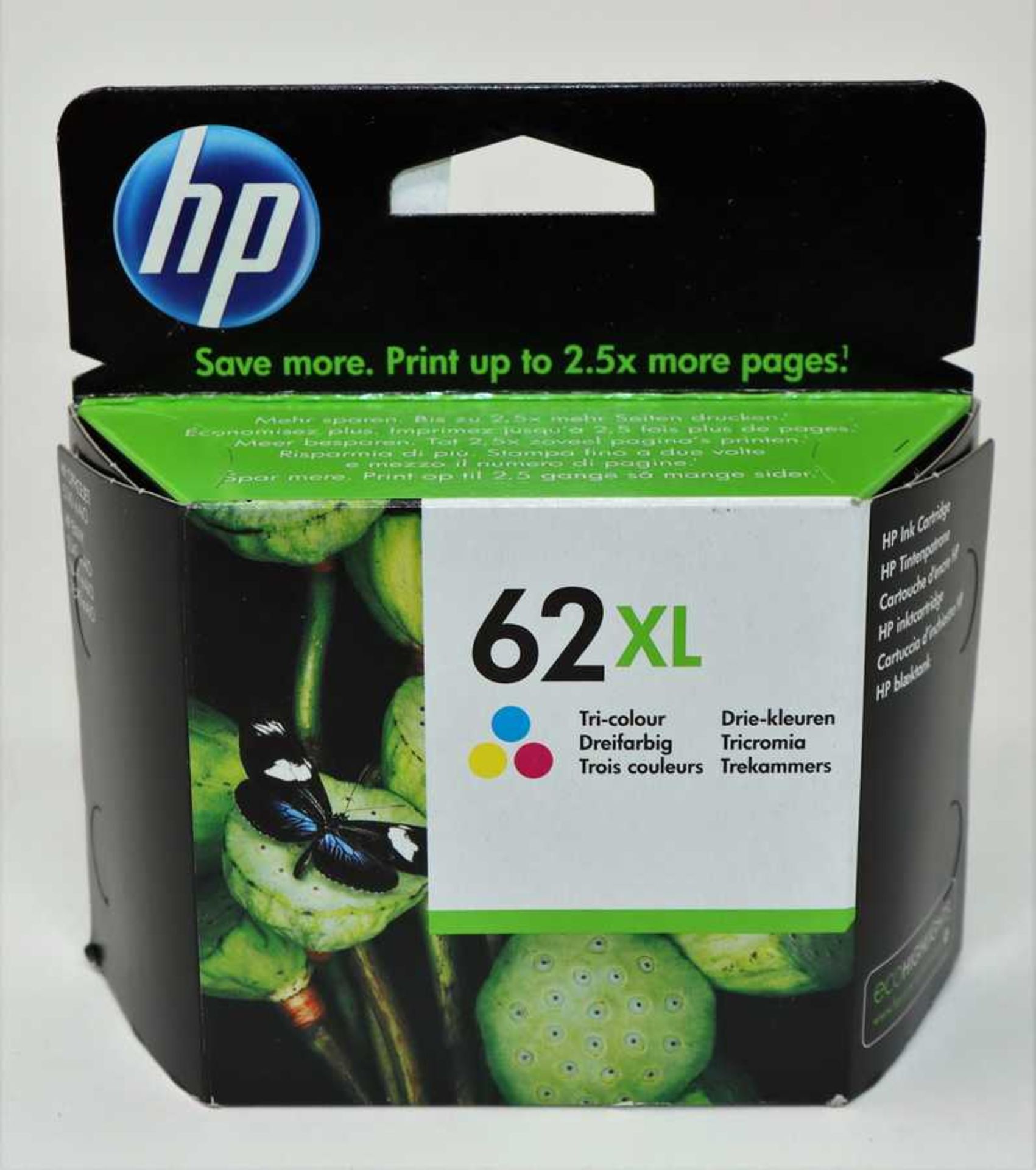 Four boxed as new HP 62XL High Yield Tri-Color Ink Cartridges (P/N: C2P07AE#UUS Expiry Date: May
