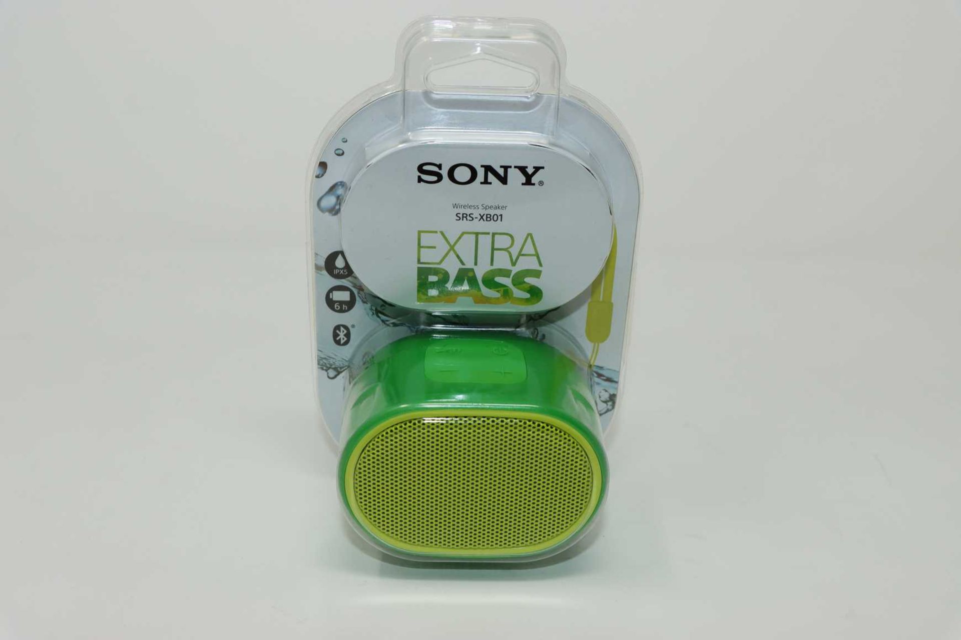 A boxed as new Sony SRS-XB01 Extra Bass Water Resistant Portable Bluetooth Speaker in Green.