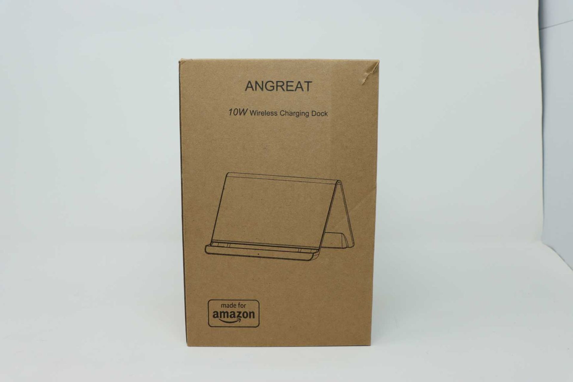 A boxed as new ANGREAT 10W Wireless Charging Dock for Amazon Fire HD 8 Plus Tablets.