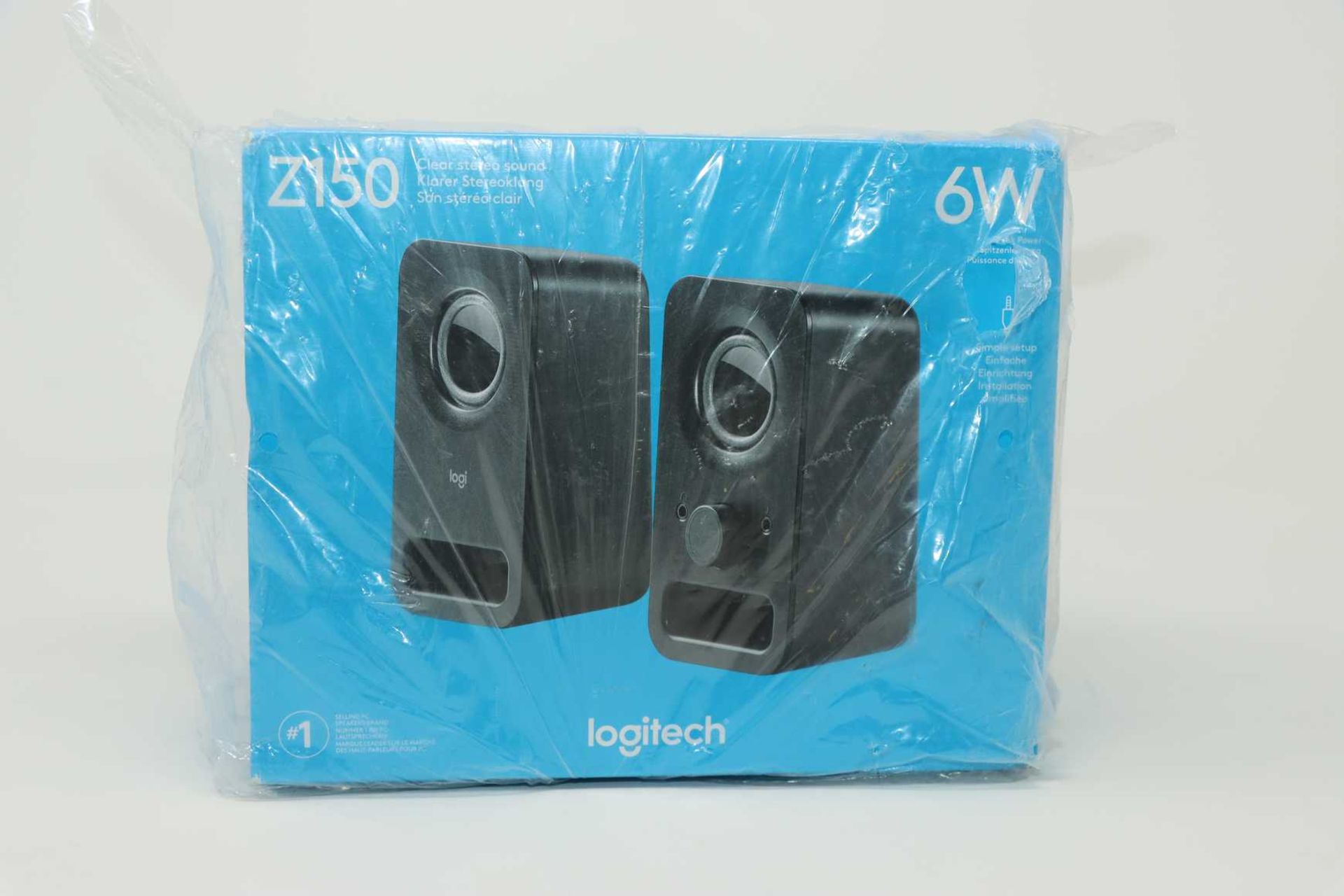 A boxed as new pair of Logitech Z150 Compact Multimedia Stereo Speakers (3.5mm Audio Input) (Box