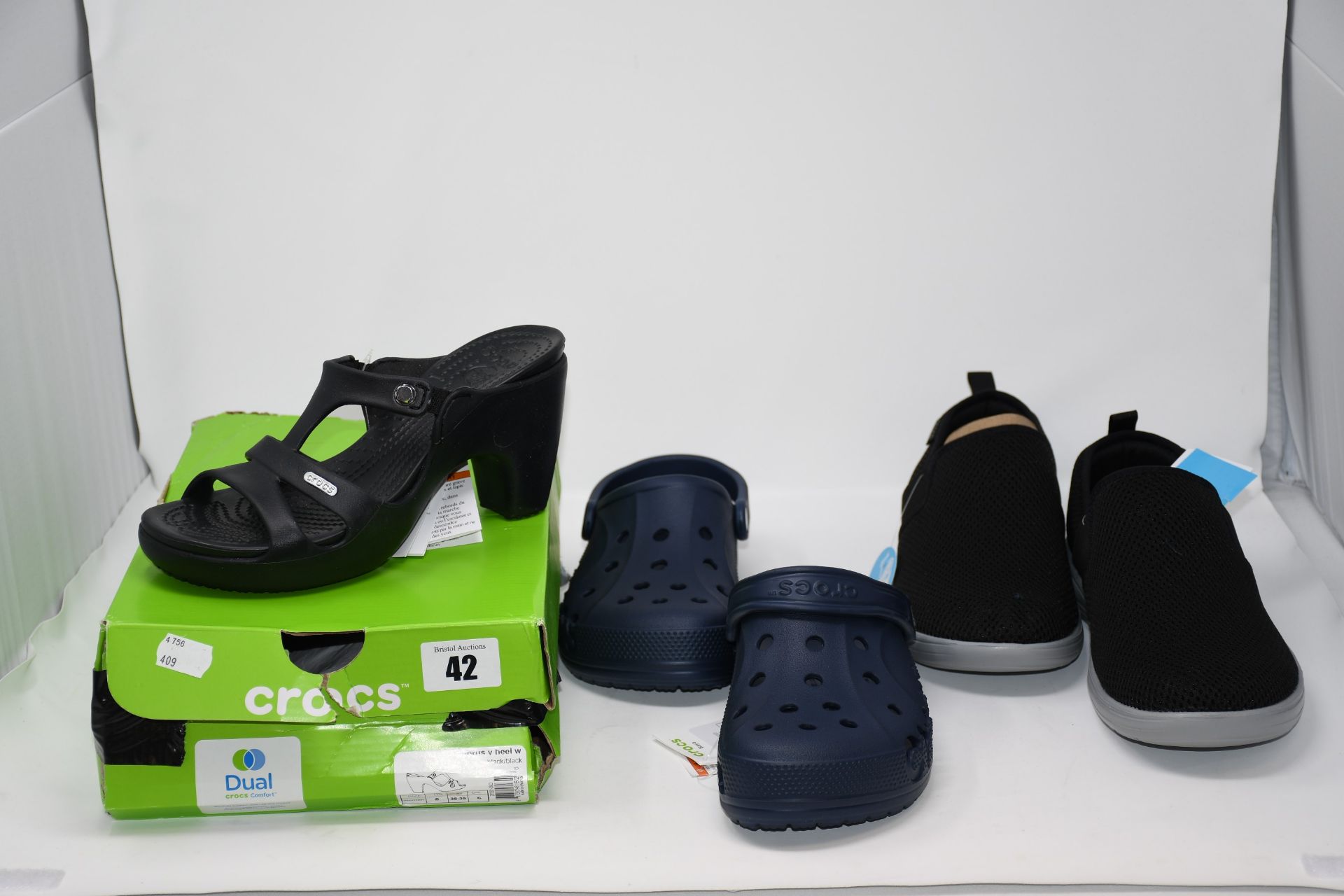 One as new Crocs Women’s Cyprus V Heel size 6. One as new Crocs baya navy size UK 5. One as new