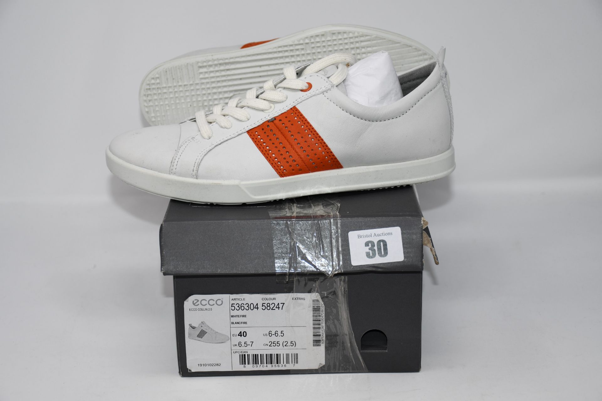 One as new Ecco Collin 2.0 size 6.5-7 (Colour: white/fire. Model: 536304-58247).