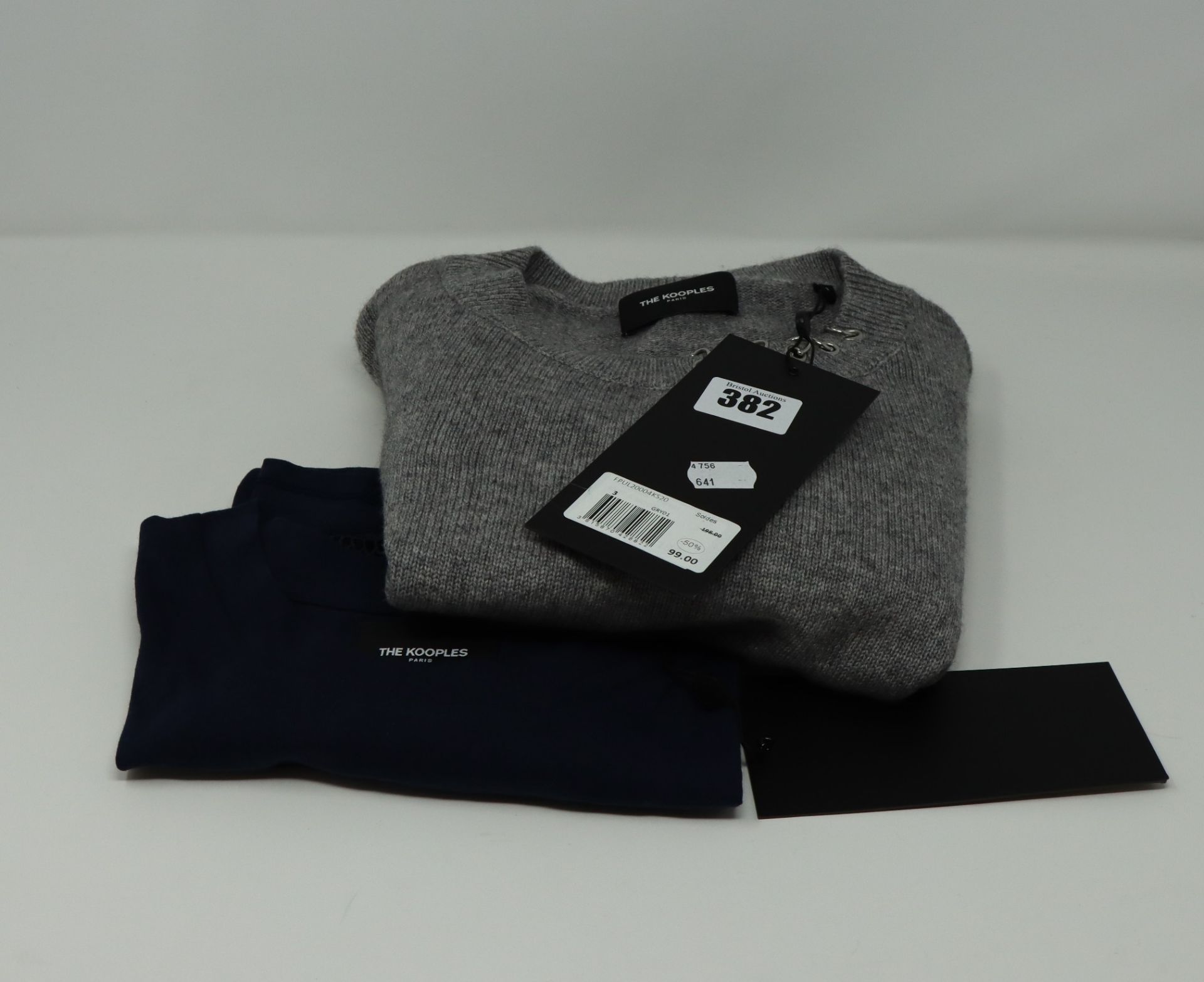 One as new Kooples Knit-&-Moon Knitwear grey Sweater size 3. One as new Kooples navy t-shirt with