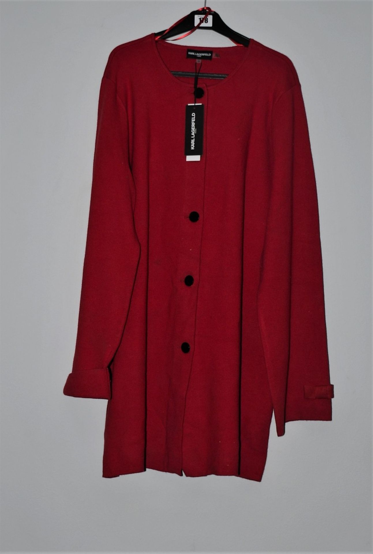 One as new Karl Lagerfeld Paris Double Knit red Cardigan Jacket size L (06AF053).
