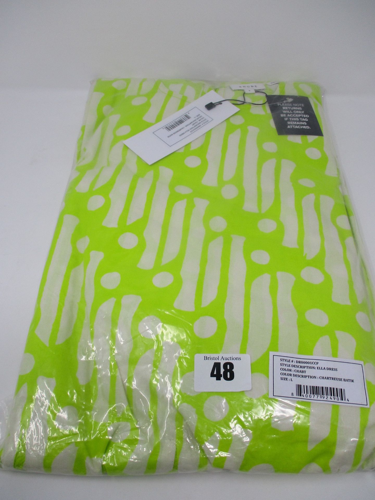 One as new Rhode Emma Dress Chartreuse Batik size L.