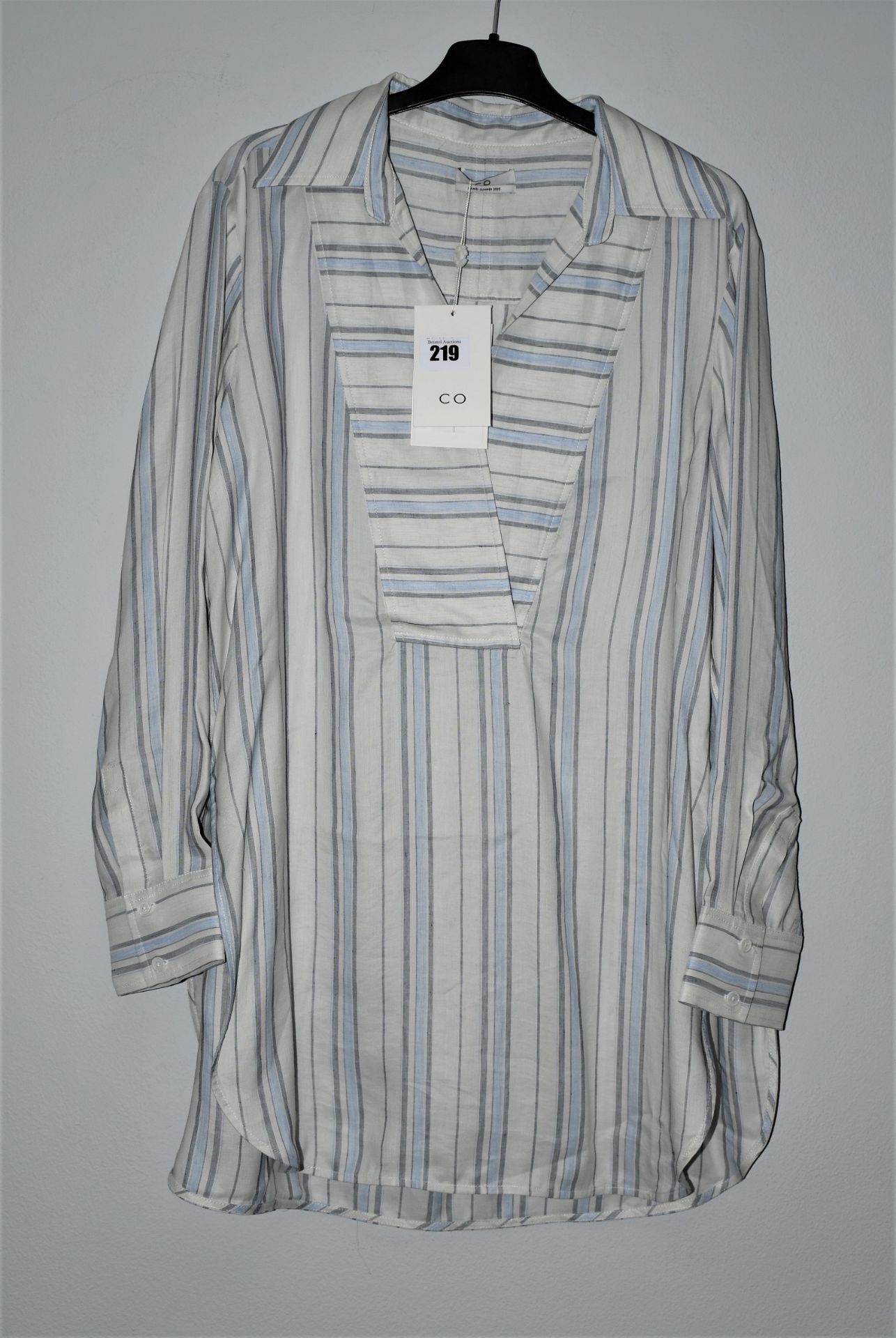 An as new Co Los Angeles blue striped pop over shirt spring-summer 2020 (UK S).