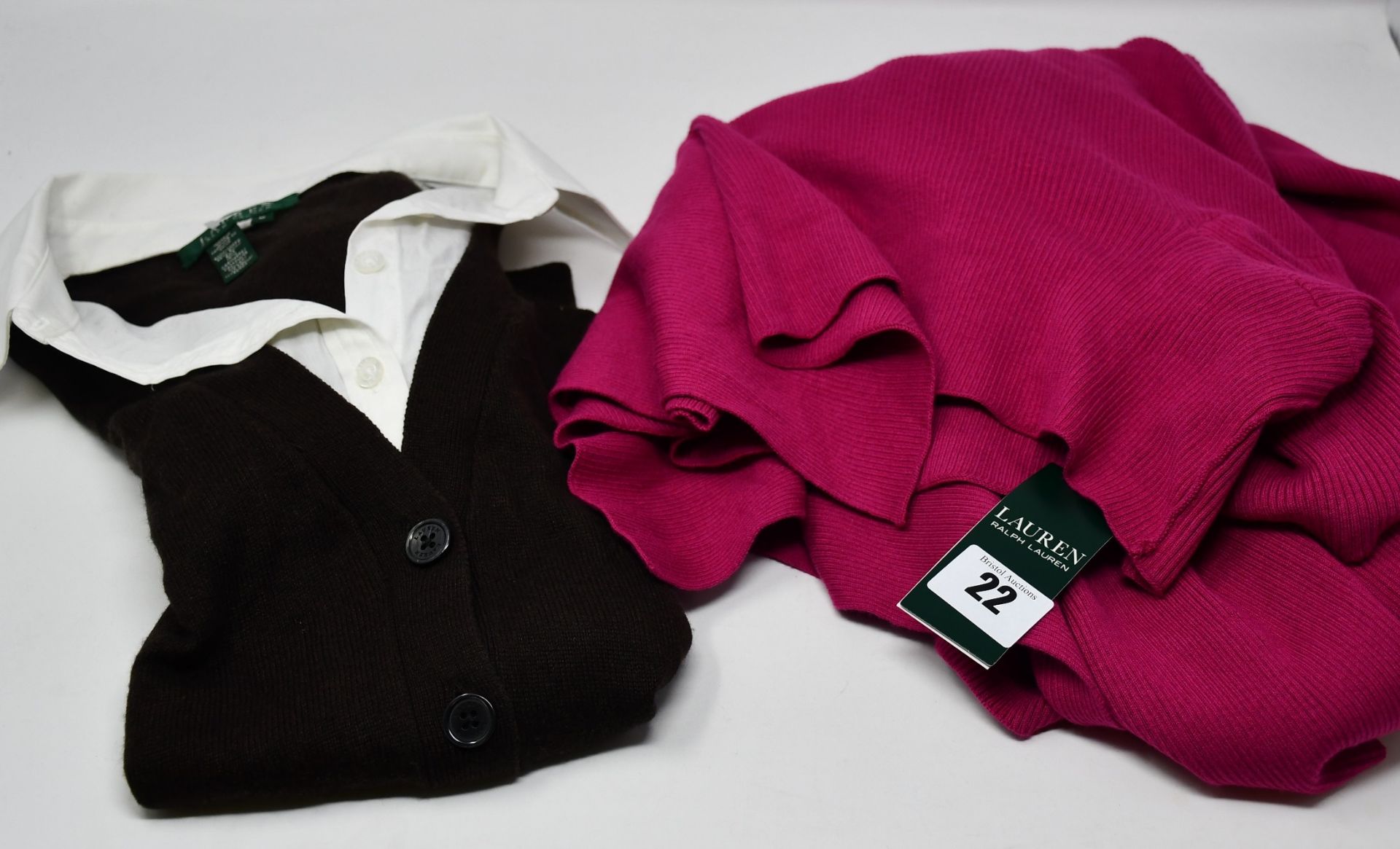 One as new Ralph Lauren fucsia open cardigan size XXL. One as new Ralph Lauren knitted brown