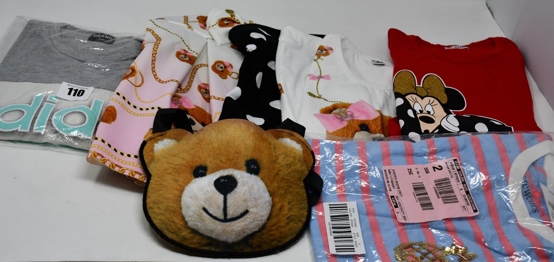 One as new Terry bear bag. One as new Minnie headbands (no tags). One as new Teddy bear headbands (