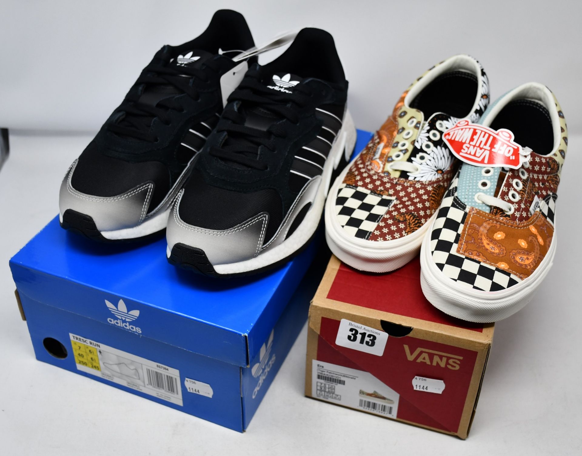 One as new Adidas Tresc Run Shoes size UK 6.5 (EG7394). One as new Vans Tiger Patchwork shoes size
