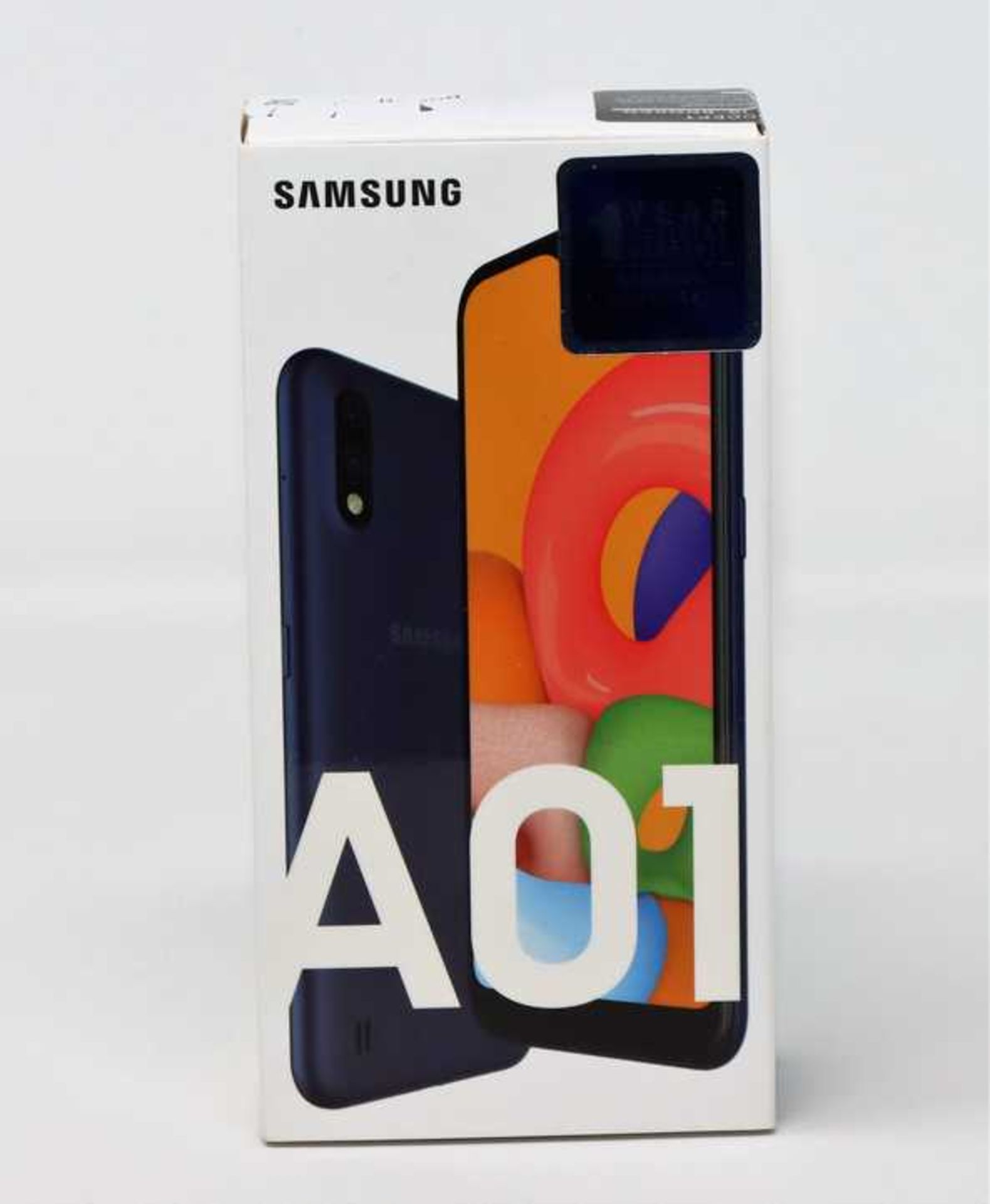 A boxed as new Samsung Galaxy A01 SM-A015F/DS 16GB in Blue (Box opened, some cosmetic damage