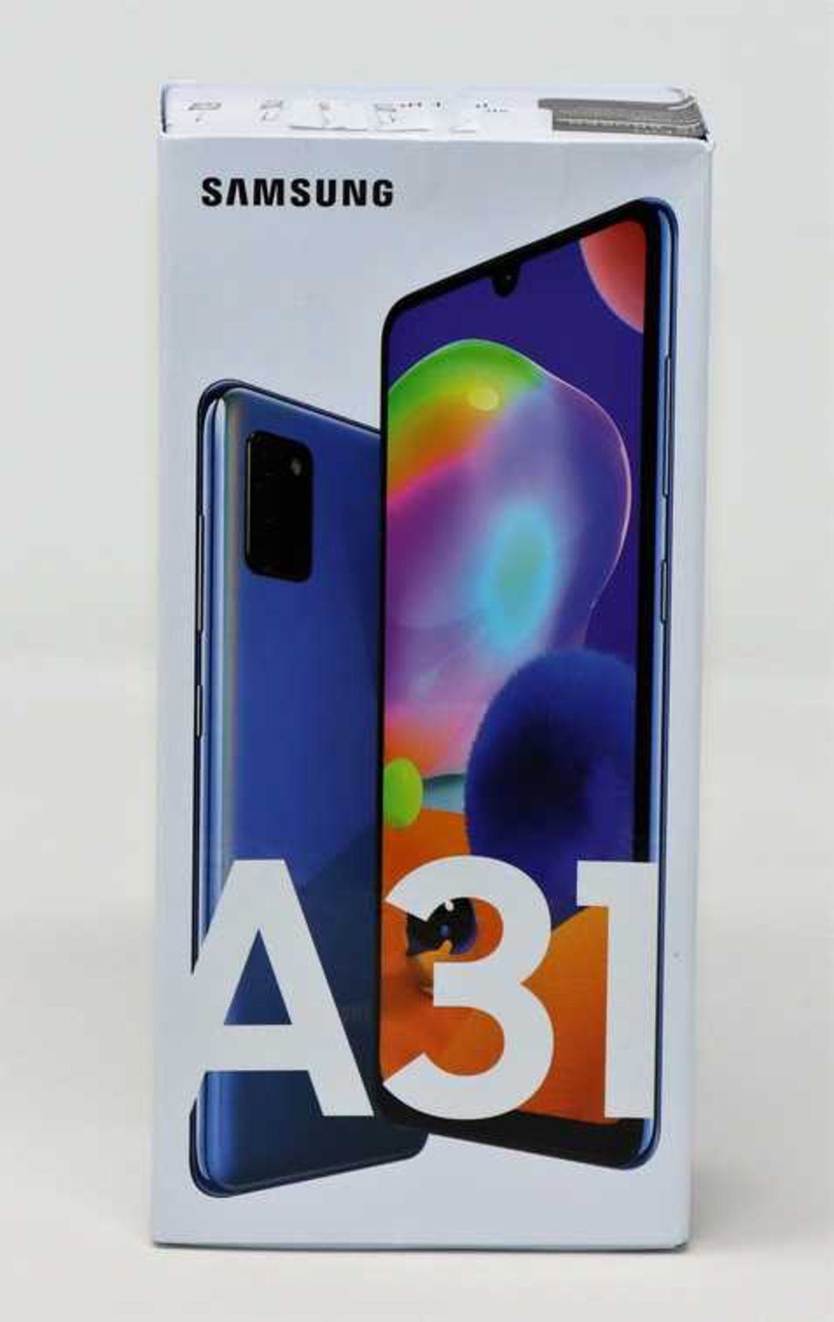 A boxed as new Samsung Galaxy A31 SM-A315G/DS 128GB in Prism Crush Blue (Box sealed, some cosmetic