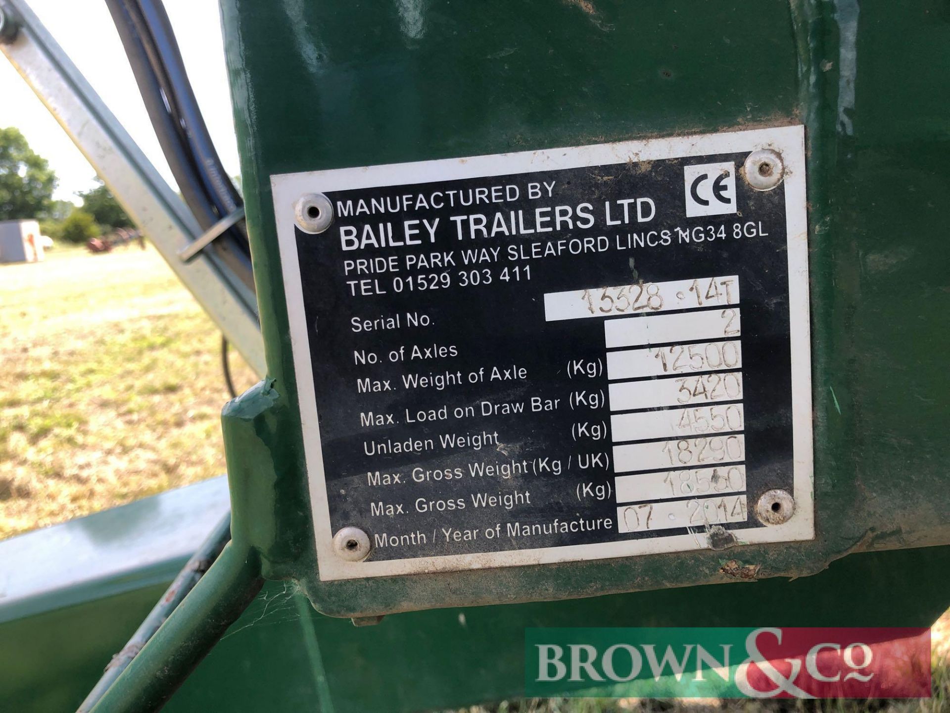 2014 Bailey 14t twin axle grain trailer with hydraulic tailgate, grain chute, sprung drawbar and - Image 10 of 10