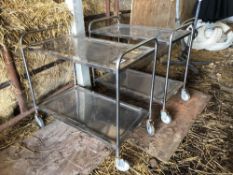 Pair stainless steel trolleys and whiteboard