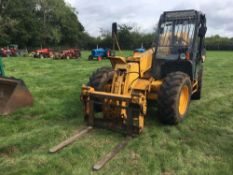 JCB 527-67 Loadall, 4wd, 4ws on 13.5/80-24 wheels and tyres with pallet tines. Hours: 5,880. Serial