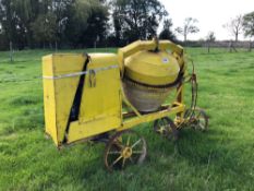 Cement mixer, Lister diesel engine.  Starting handle in office.