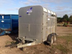 Ifor Williams TA5G-8 twin axle livestock trailer, sprung tailgate. Complete with spare wheel.