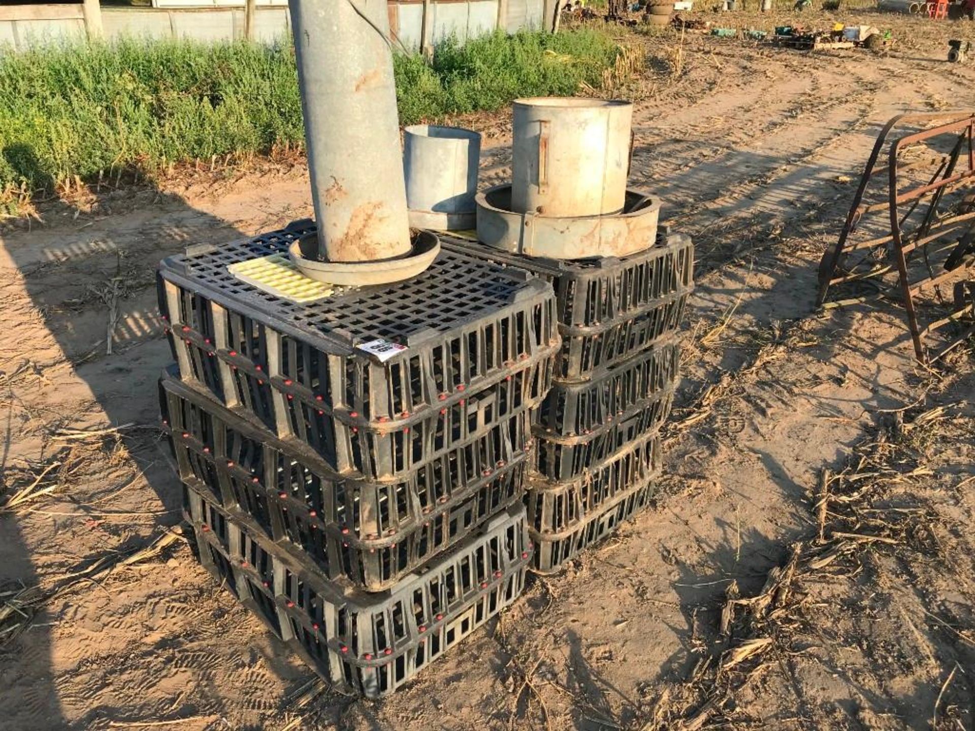 Poultry crates and equipment.