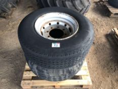 Pair of super single 385/65R22.5 wheels and tyres