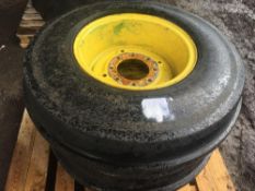 Pair of 12.5/80-18 rear wheels and tyres to fit John Deere combine