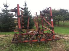 Kongskilde 5m hydraulic folding spring tine drag with following harrow.