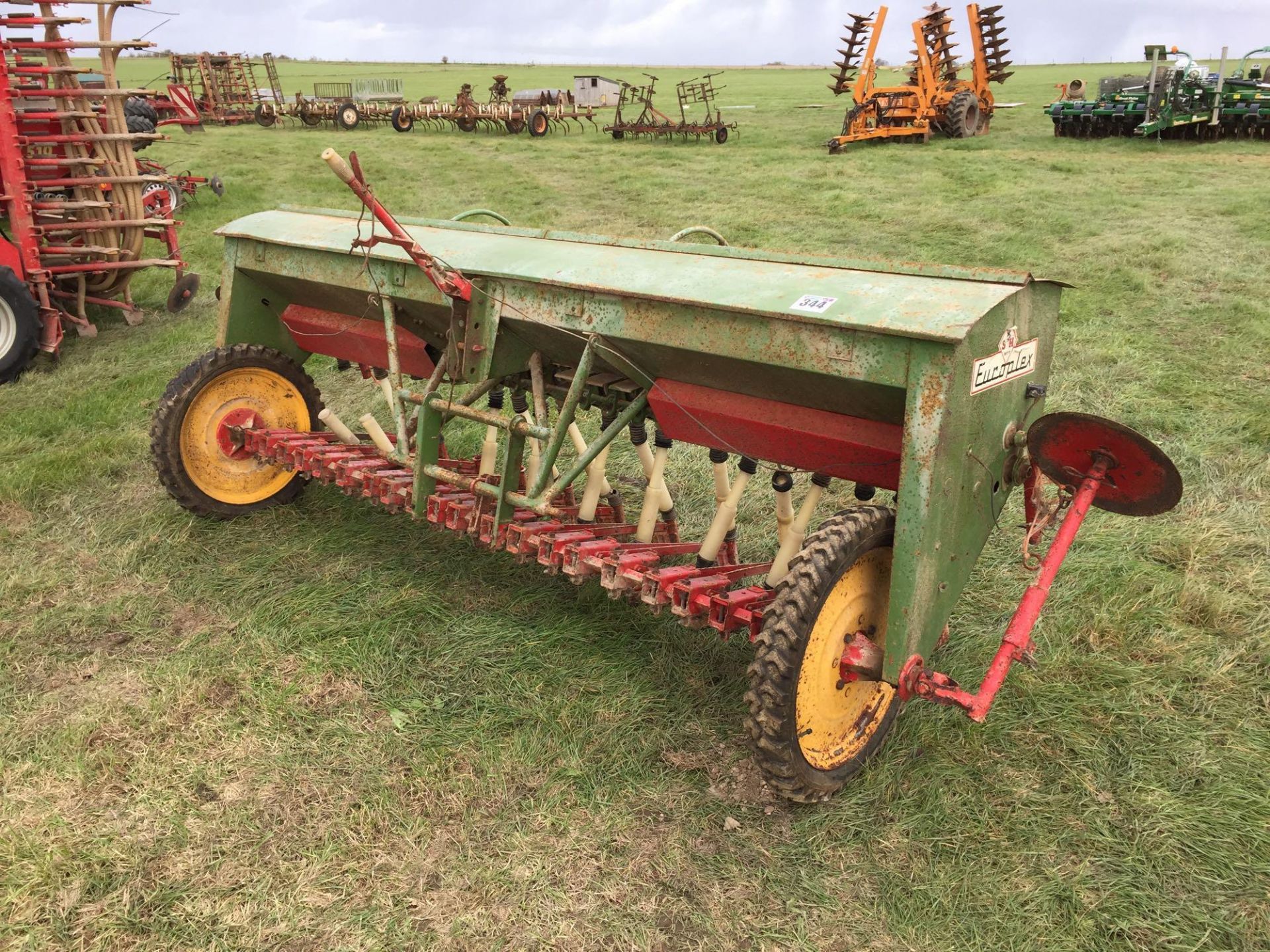 Europlex 2.5m linkage mounted drill with Suffolk Coulters and markers