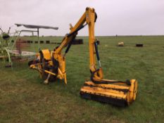 Bomford B49 trim wing 4.9m hedgecutter with 1.2m flail head and electronic controls. Control box on