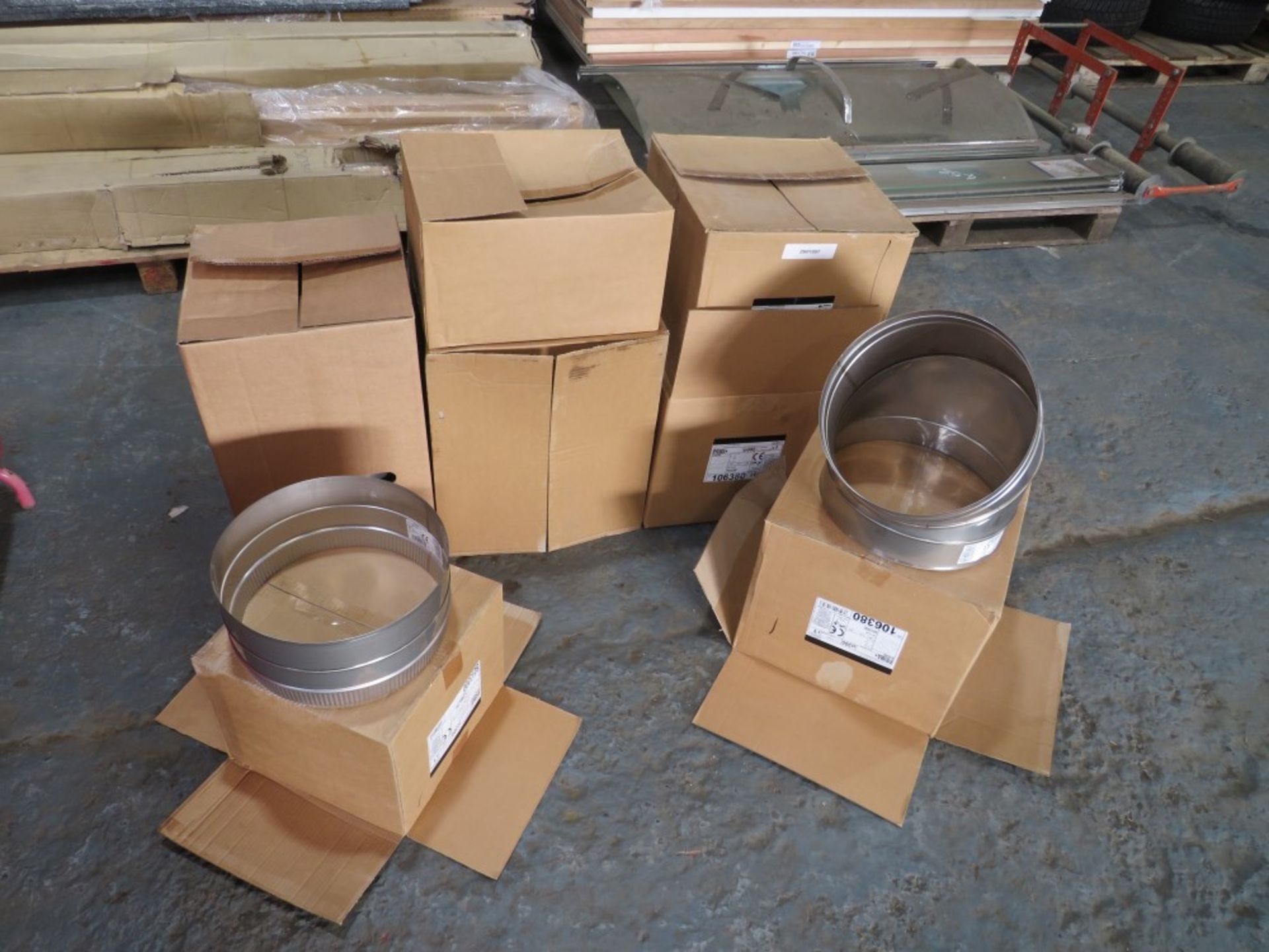 7 BOXES OF LARGE CHIMNEY FITTINGS [NO VAT]