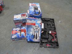 3 SUBMERSIBLE PUMPS, 6 GRINDERS, HAMMER DRILL,1/2" RATCHET GUN, ROUTER ETC [NO VAT]