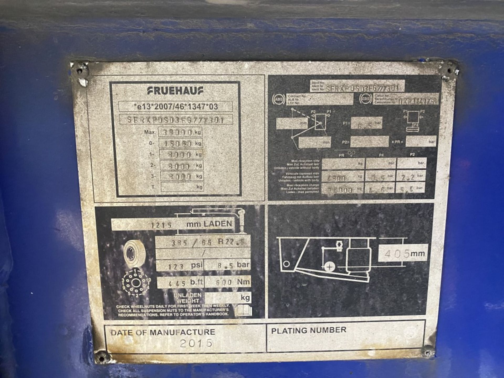 2015 FRUEHAUF SEMI BULK TIPPING TRAILER C/W EASY SHEET (LOCATION BURNLEY) (RING FOR COLLECTION - Image 3 of 3