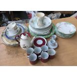 A mixed lot of china to include a German coffee set, and a quantity of plates and meat plates
