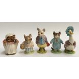 A selection of five Beswick Beatrix Potter figurines, to include Jemima Puddleduck, with gold
