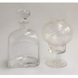 A Dartington glass candle lamp, 15cmH; together with a Dartington glass decanter 17.5cmH (2)