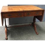 A burr walnut sofa table, cross banded, two frieze drawers, 95cmW