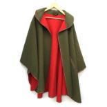 A Gurflix green and red lowland cloak with leather trim; together with a navy wool hooded cape;