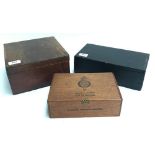 Three wooden boxes: one a cigar box marked Royal Fusiliers, together with various wooden boxes