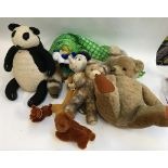 A mixed lot of plush toys, to include a Crocodile pyjama holder