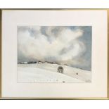 A contemporary watercolour, snowy skyline, signed indistinctly lower right, 31.5x41.5cm