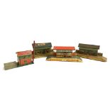 Four Meccano ltd Hornby tin plate railway buildings (4)